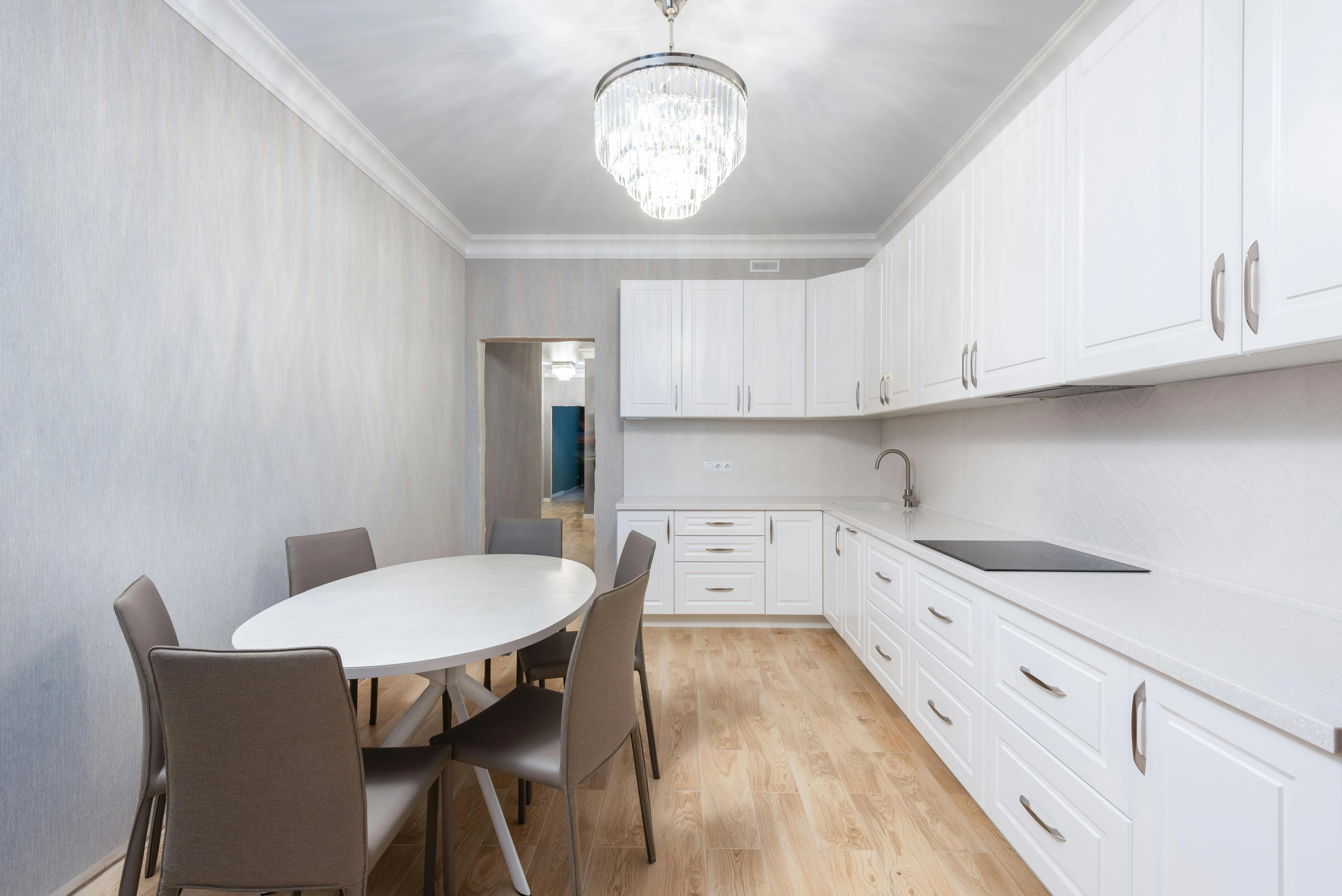 L-shaped kitchen layout with corner storage